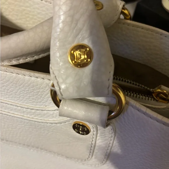 Celine Boogie White Leather Handbag with Gold Accents